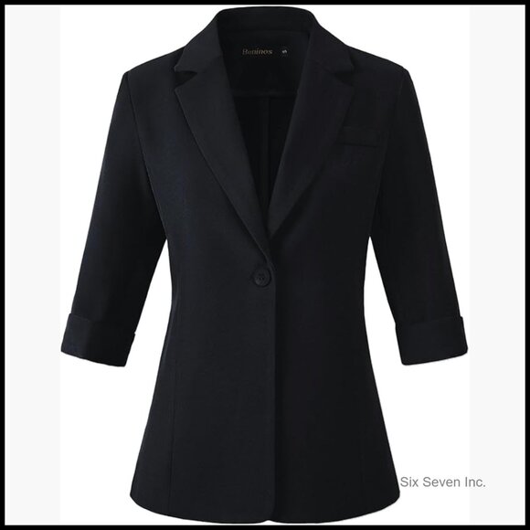 3/4 Sleeve Blazer Lightweight Polyester Business Casual Office Jacket